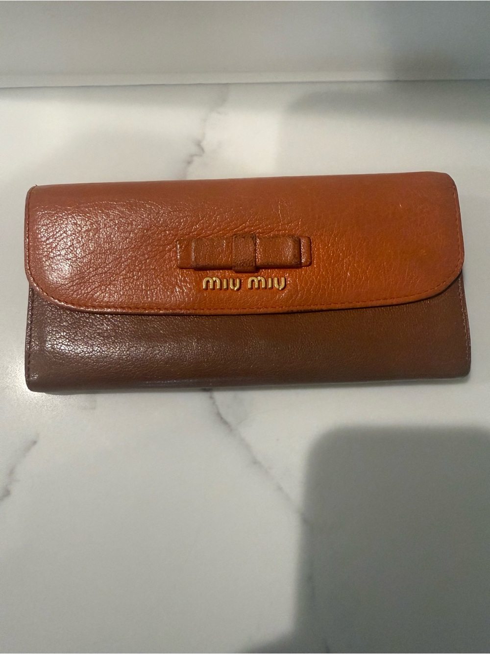 Miu Miu Two-Tone Tan and Brown Leather Continental Wallet